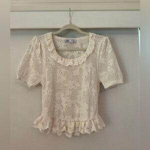 Zara Lacy Frilly Knit Top- Medium